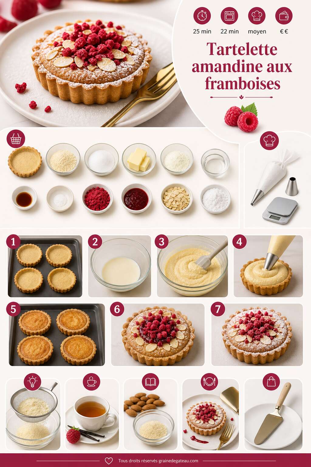 Fiche recette Tartelette amandine aux framboises : recette gourmande Fiche recette Tartelette amandine aux framboises : recette gourmande