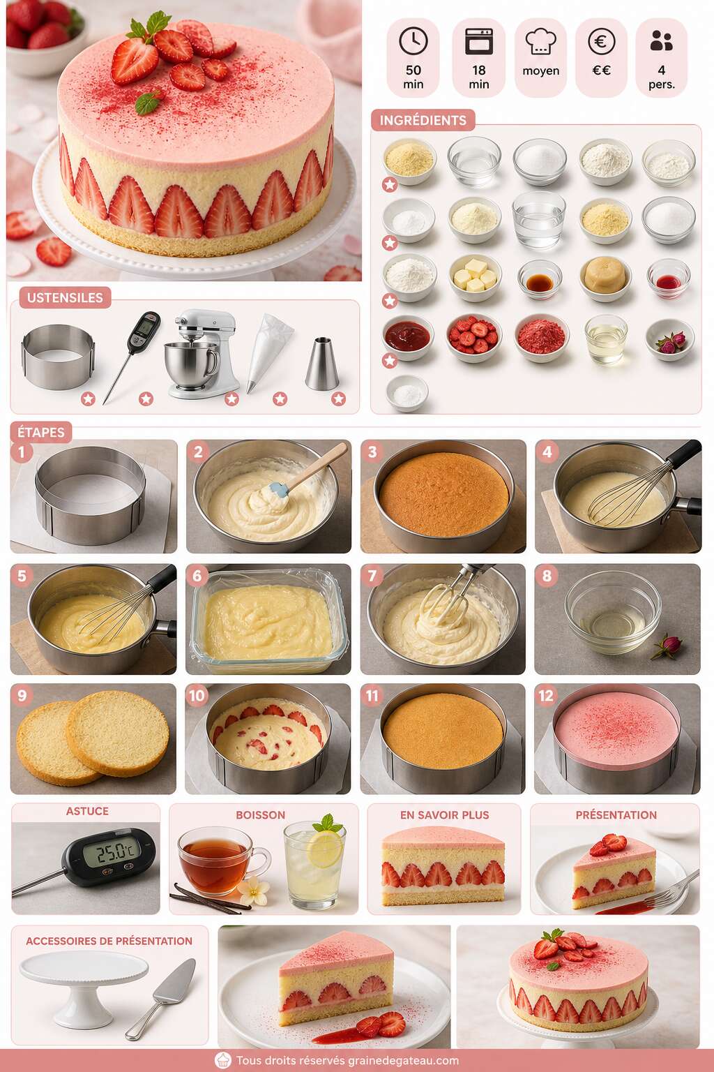 Fiche recette Fraisier à la crème mousseline : recette gourmande Fiche recette Fraisier à la crème mousseline : recette gourmande