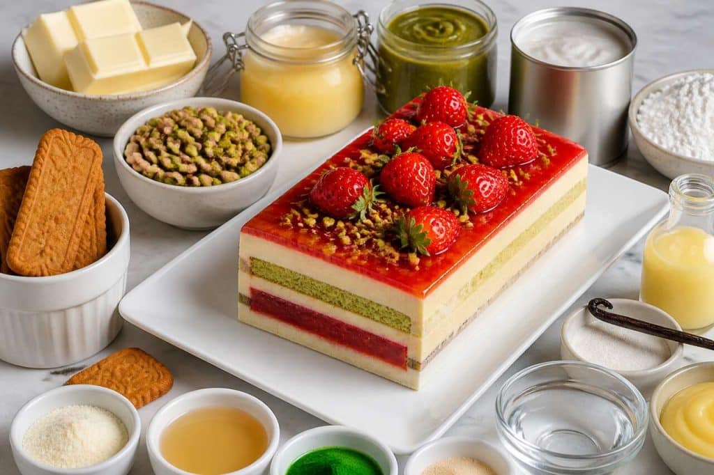 Recette d'entremets fraises et pistache