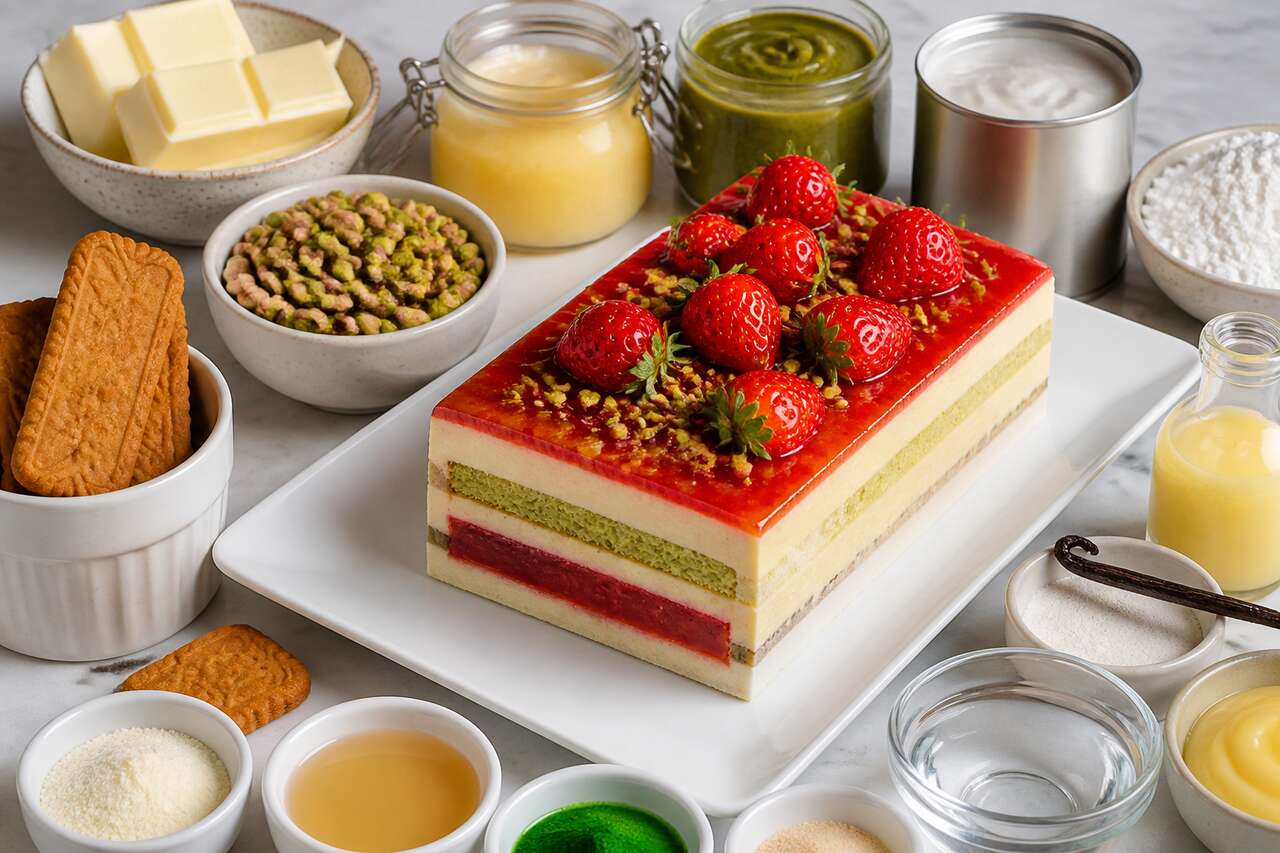 Recette d'entremets fraises et pistache
