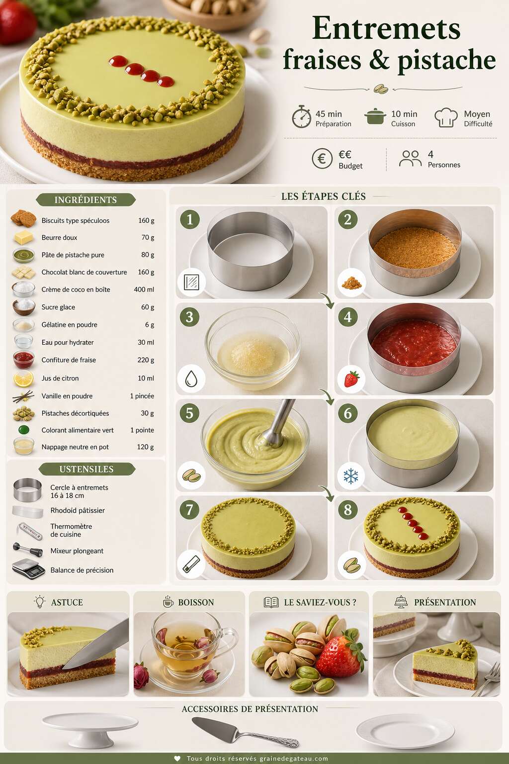 Fiche recette Recette d'entremets fraises et pistache Fiche recette Recette d'entremets fraises et pistache