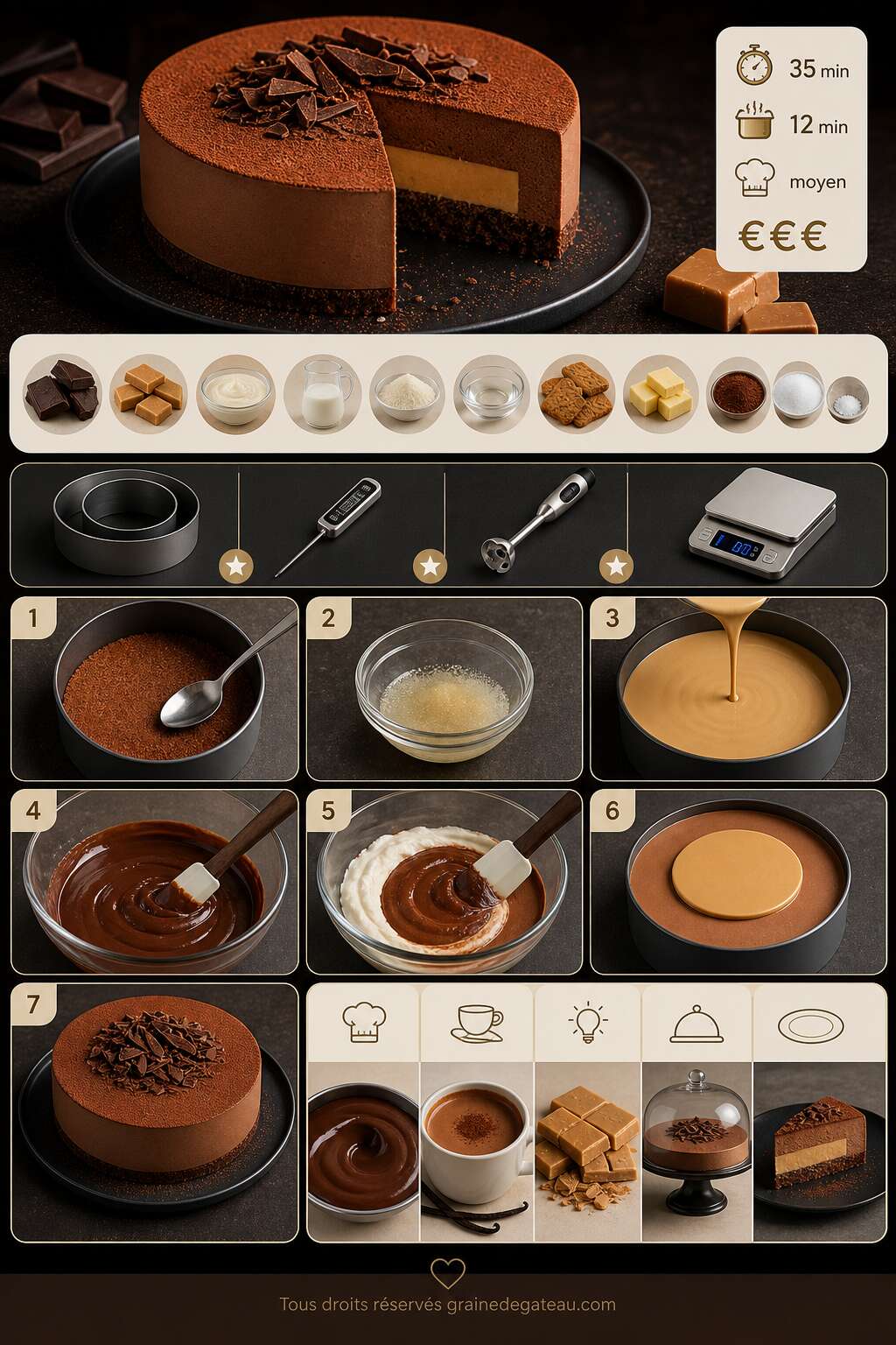 Fiche recette Recette d'entremets au chocolat noir et Dulcey