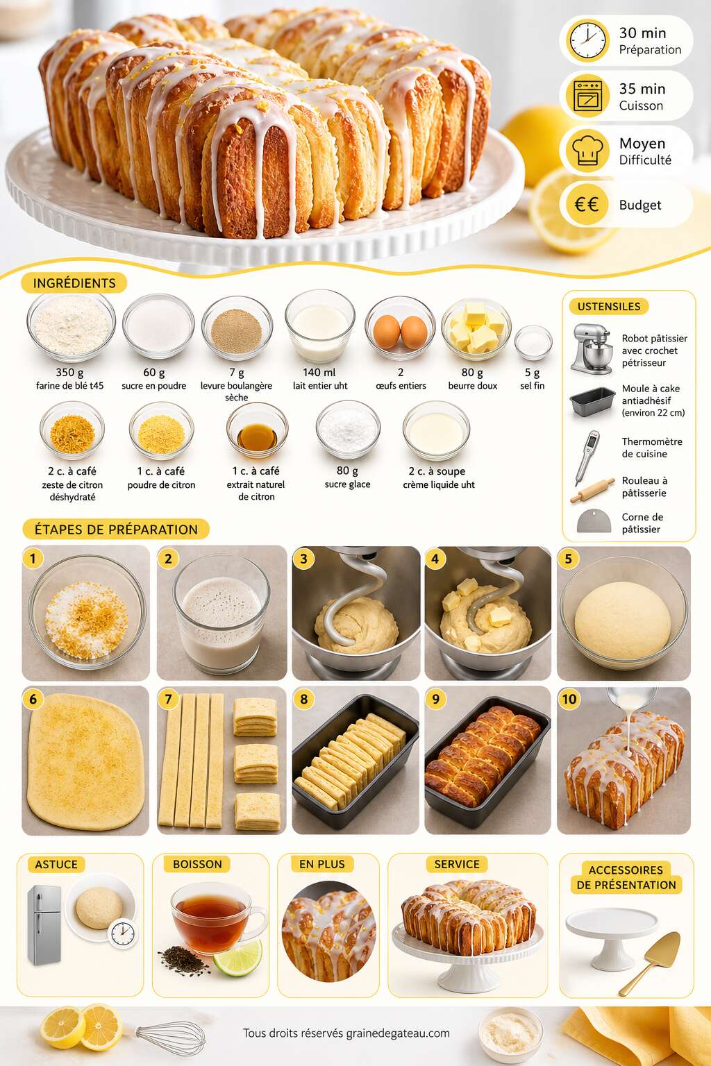 Fiche recette Recette de brioche à effeuiller au citron (pull apart bread) Fiche recette Recette de brioche à effeuiller au citron (pull apart bread)