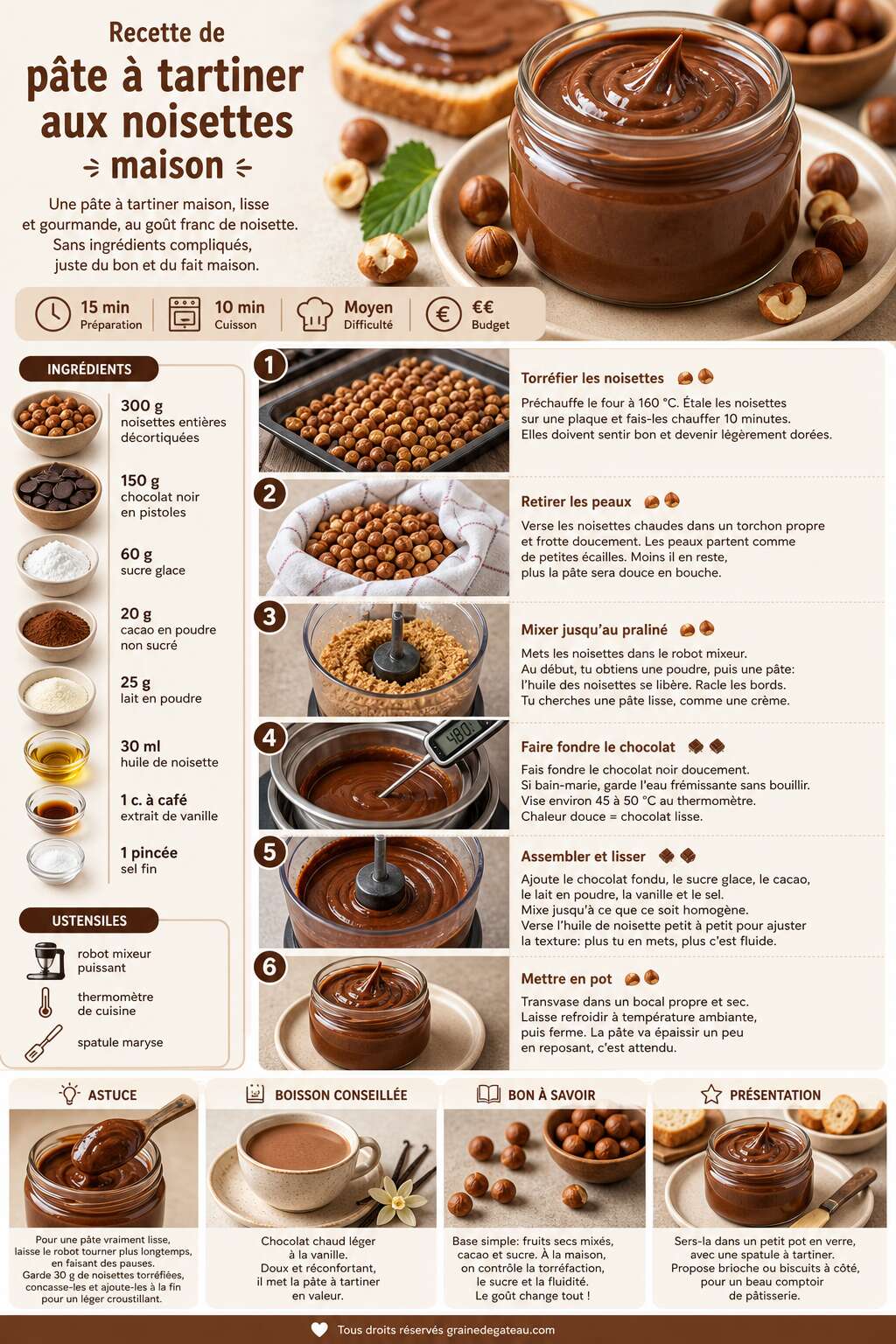 Fiche recette Recette de pâte à tartiner aux noisettes maison Fiche recette Recette de pâte à tartiner aux noisettes maison