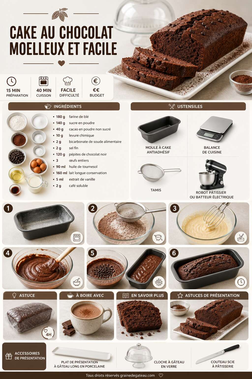 Fiche recette Recette du cake au chocolat moelleux et facile