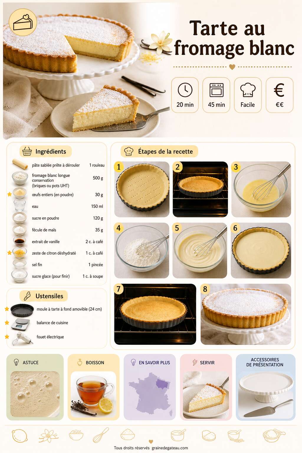 Fiche recette Recette de tarte au fromage blanc