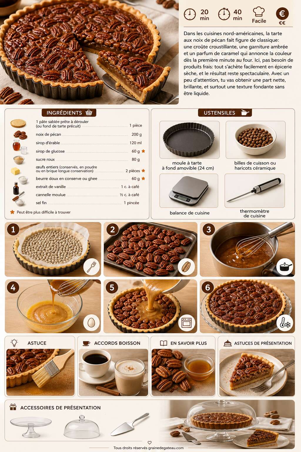 Fiche recette Recette de tarte aux noix de p&eacute;can