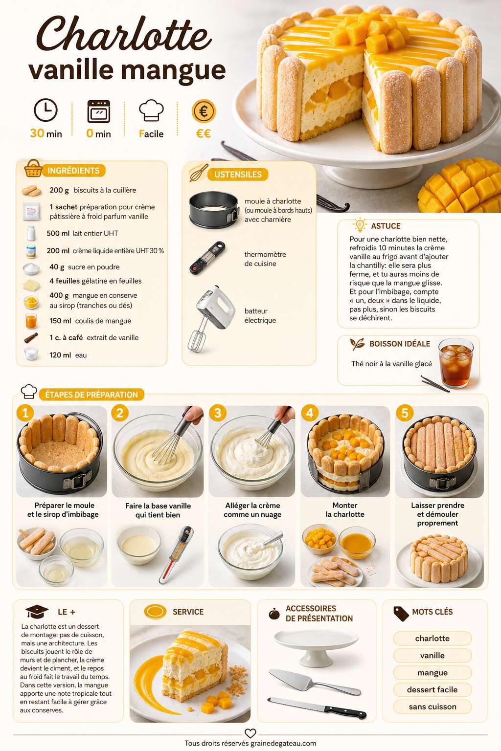 Fiche recette Recette de charlotte vanille mangue Fiche recette Recette de charlotte vanille mangue