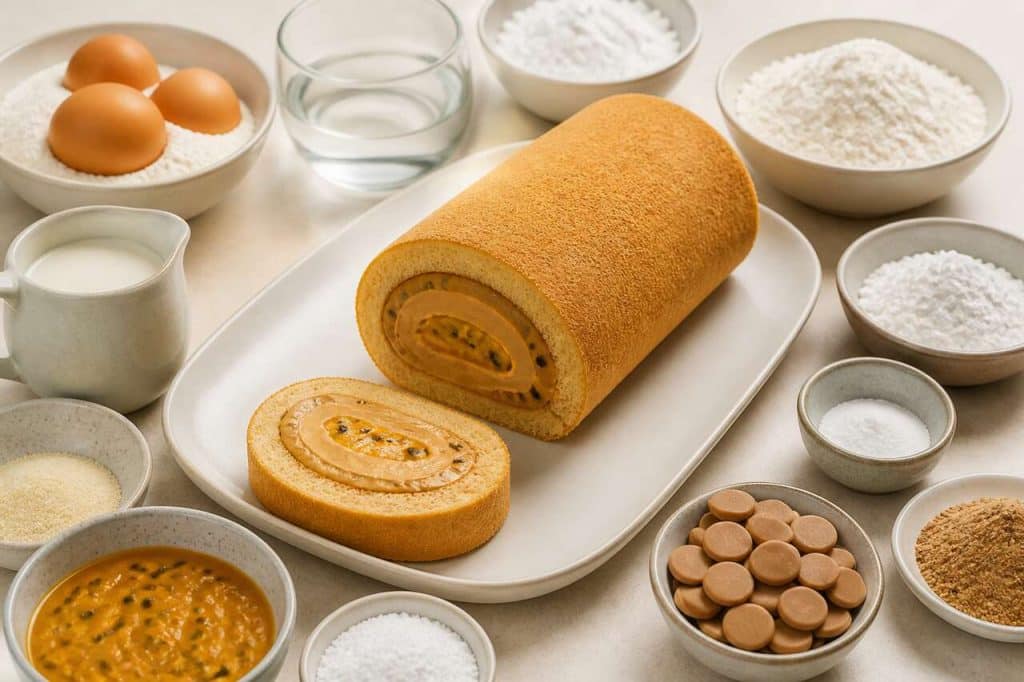 Recette de bûche roulée au Dulcey et fruit de la passion