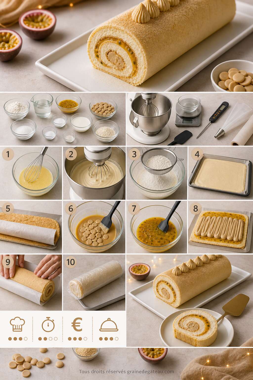 Fiche recette Recette de b&ucirc;che roul&eacute;e au Dulcey et fruit de la passion