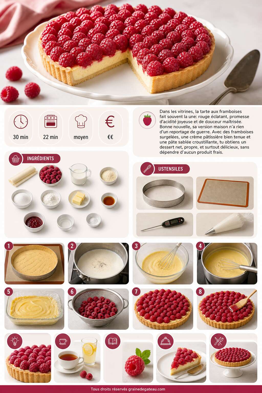 Fiche recette La meilleure recette de tarte aux framboises