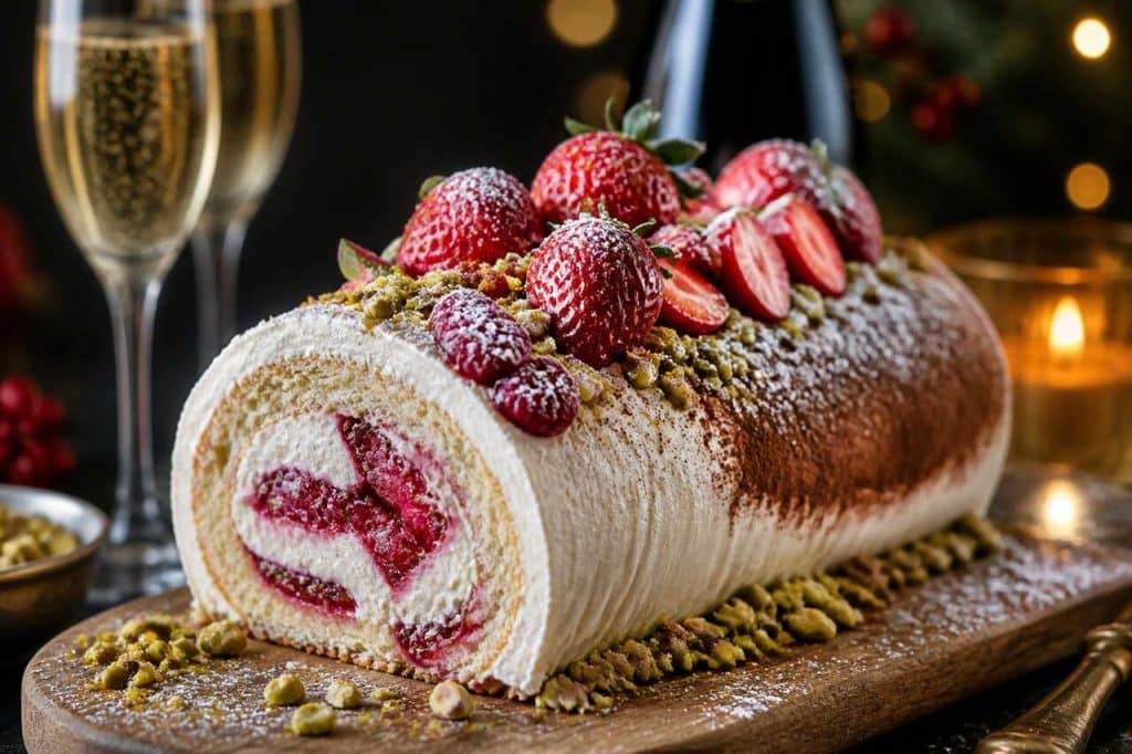 Recette de bûche au champagne et fruits rouges