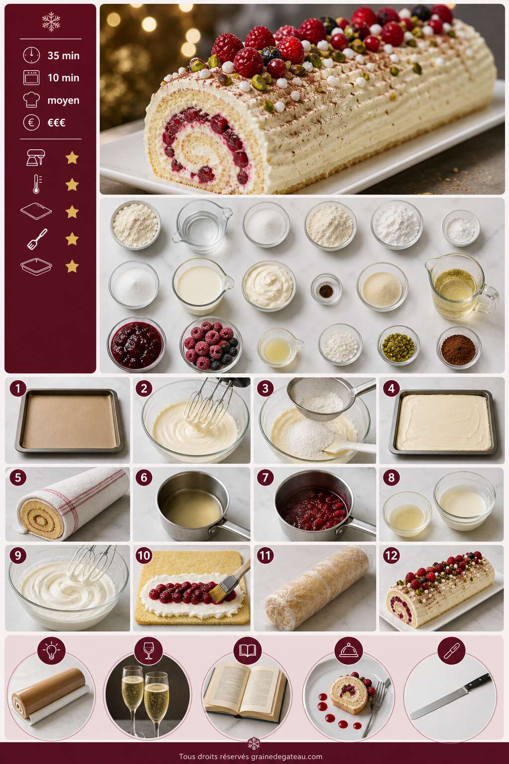 Fiche recette Recette de bûche au champagne et fruits rouges Fiche recette Recette de bûche au champagne et fruits rouges