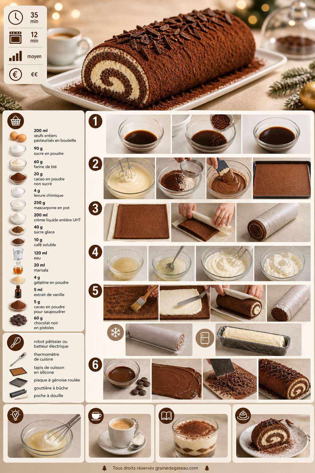 Fiche recette Recette de bûche façon tiramisu Fiche recette Recette de bûche façon tiramisu