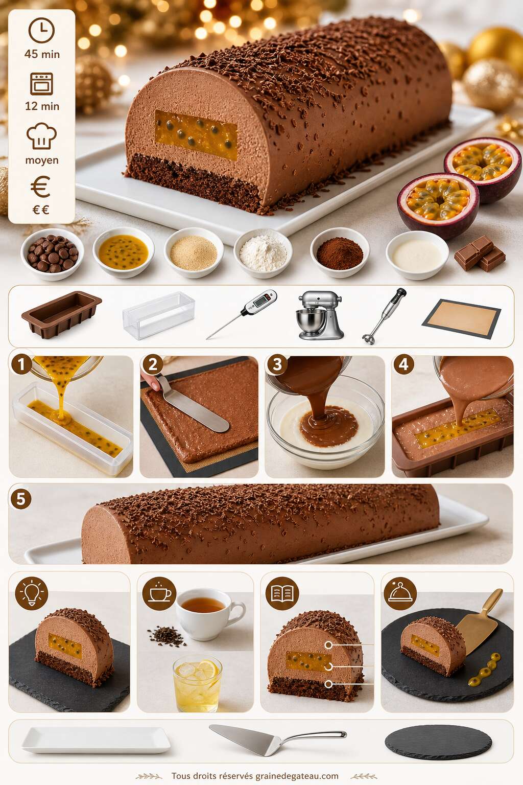 Fiche recette Recette de b&ucirc;che au chocolat au lait et fruit de la passion