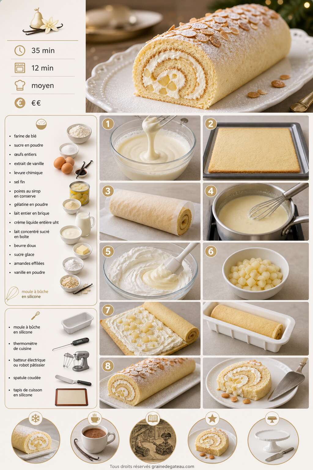 Fiche recette Recette de b&ucirc;che vanille poire