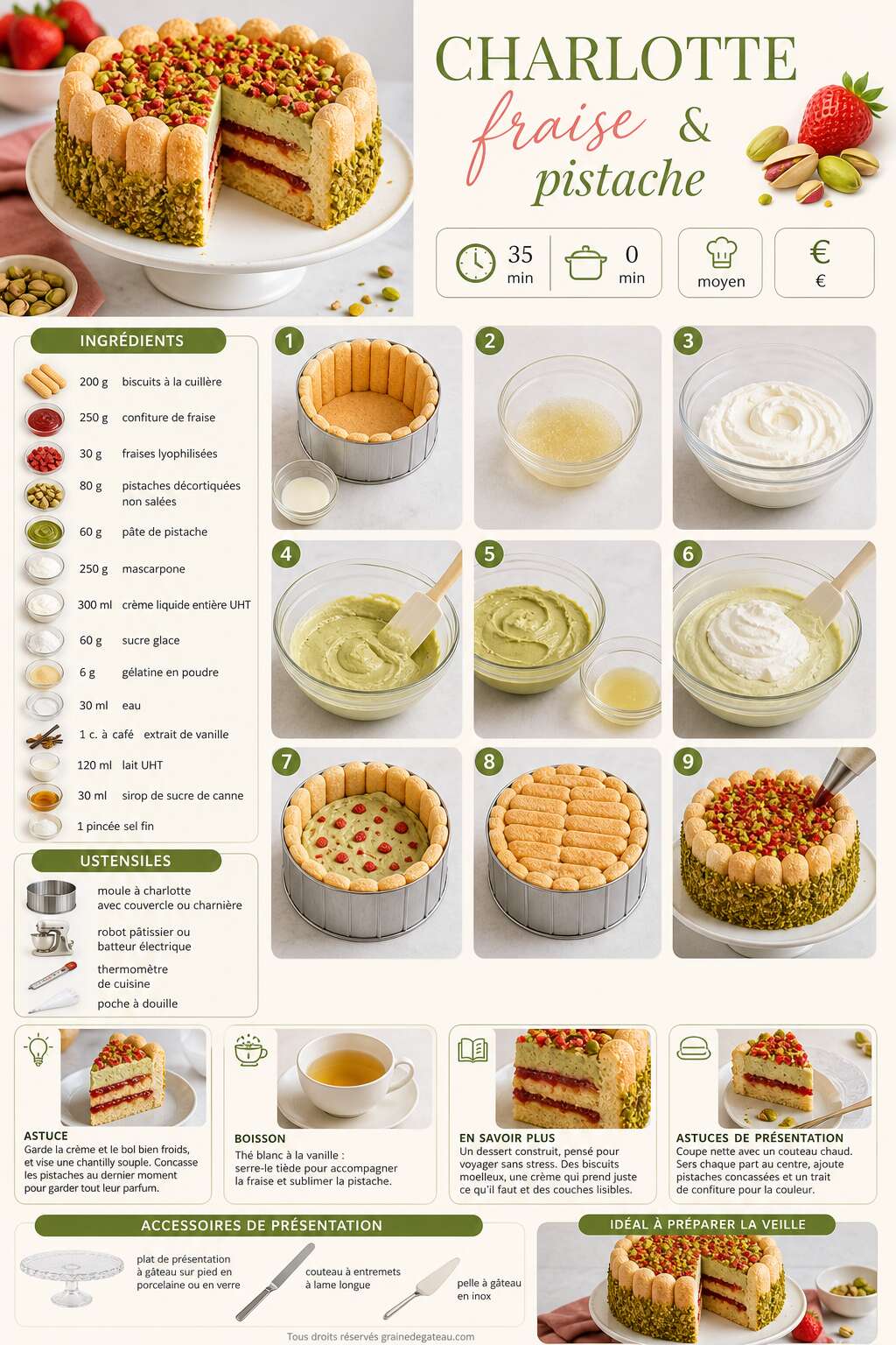 Fiche recette Recette de charlotte fraise et pistache Fiche recette Recette de charlotte fraise et pistache