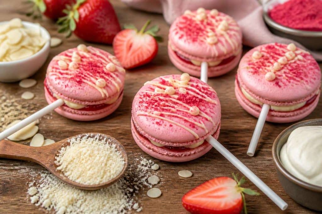 Recette de macarons sucettes à la fraise