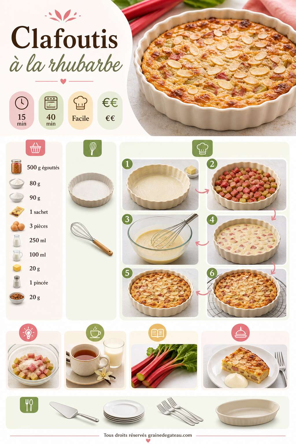 Fiche recette Recette facile de clafoutis &agrave; la rhubarbe