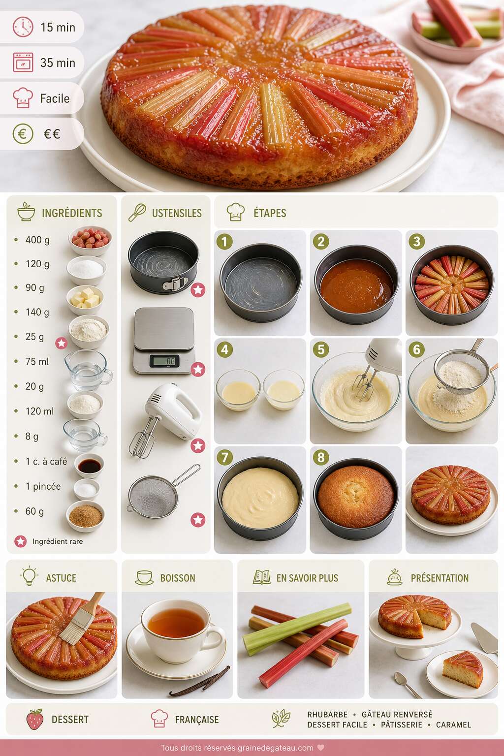 Fiche recette Recette du g&acirc;teau renvers&eacute; &agrave; la rhubarbe