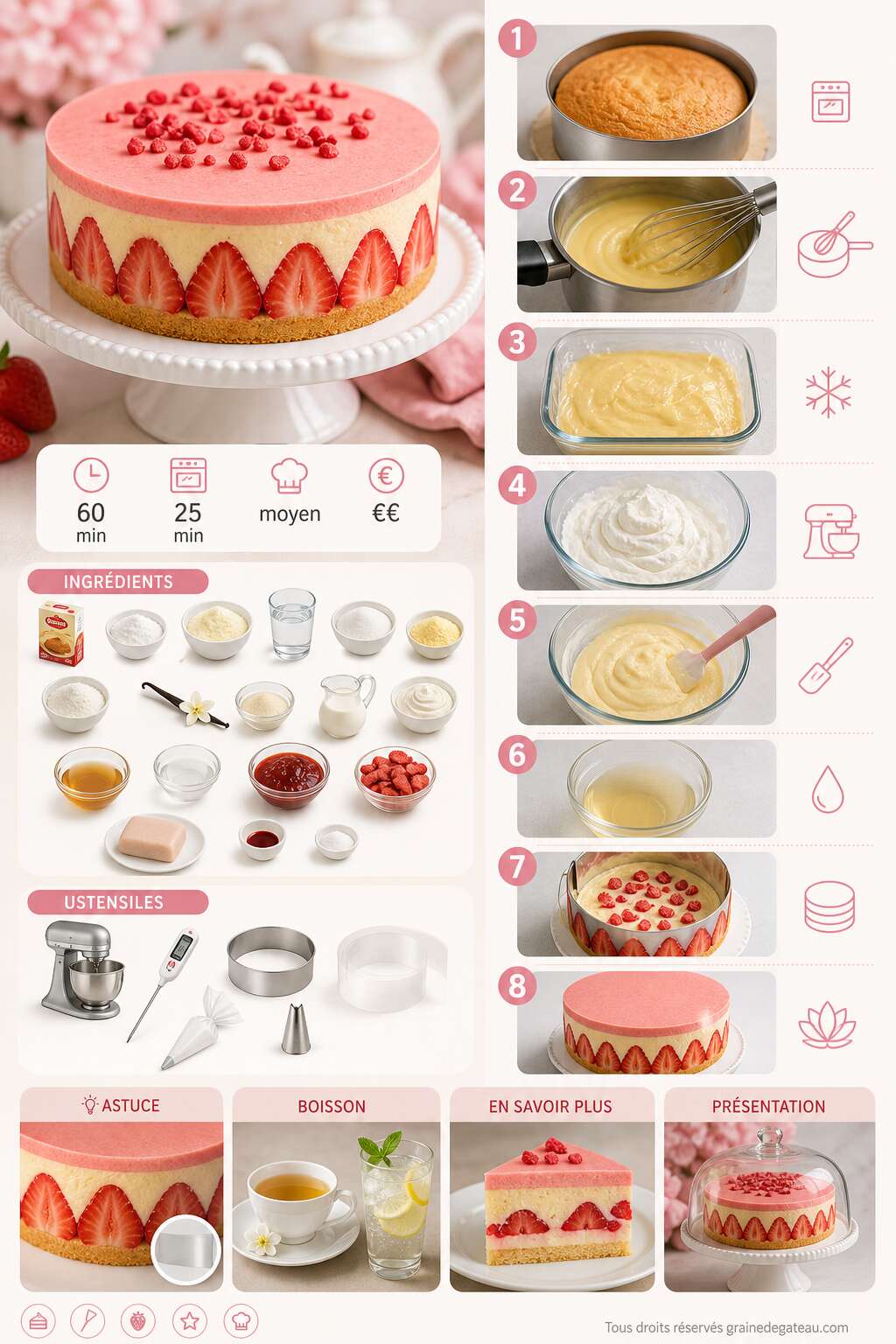 Fiche recette Recette du fraisier &agrave; la cr&egrave;me diplomate