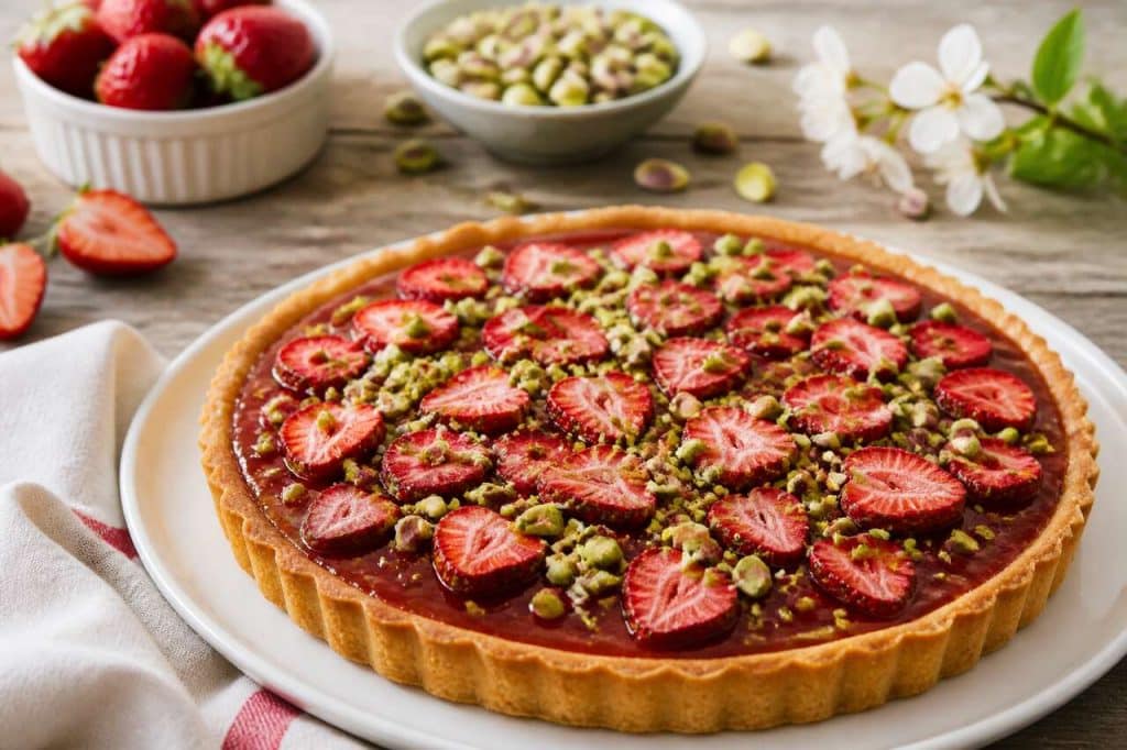 Recette de tarte fraise, pistache et fleur d'oranger