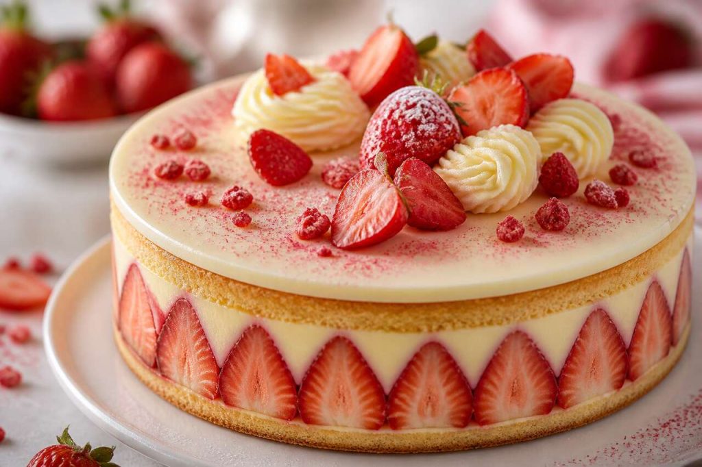 Recette du fraisier à la crème diplomate et chantilly vanille