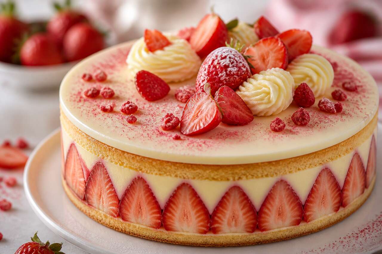Recette du fraisier à la crème diplomate et chantilly vanille
