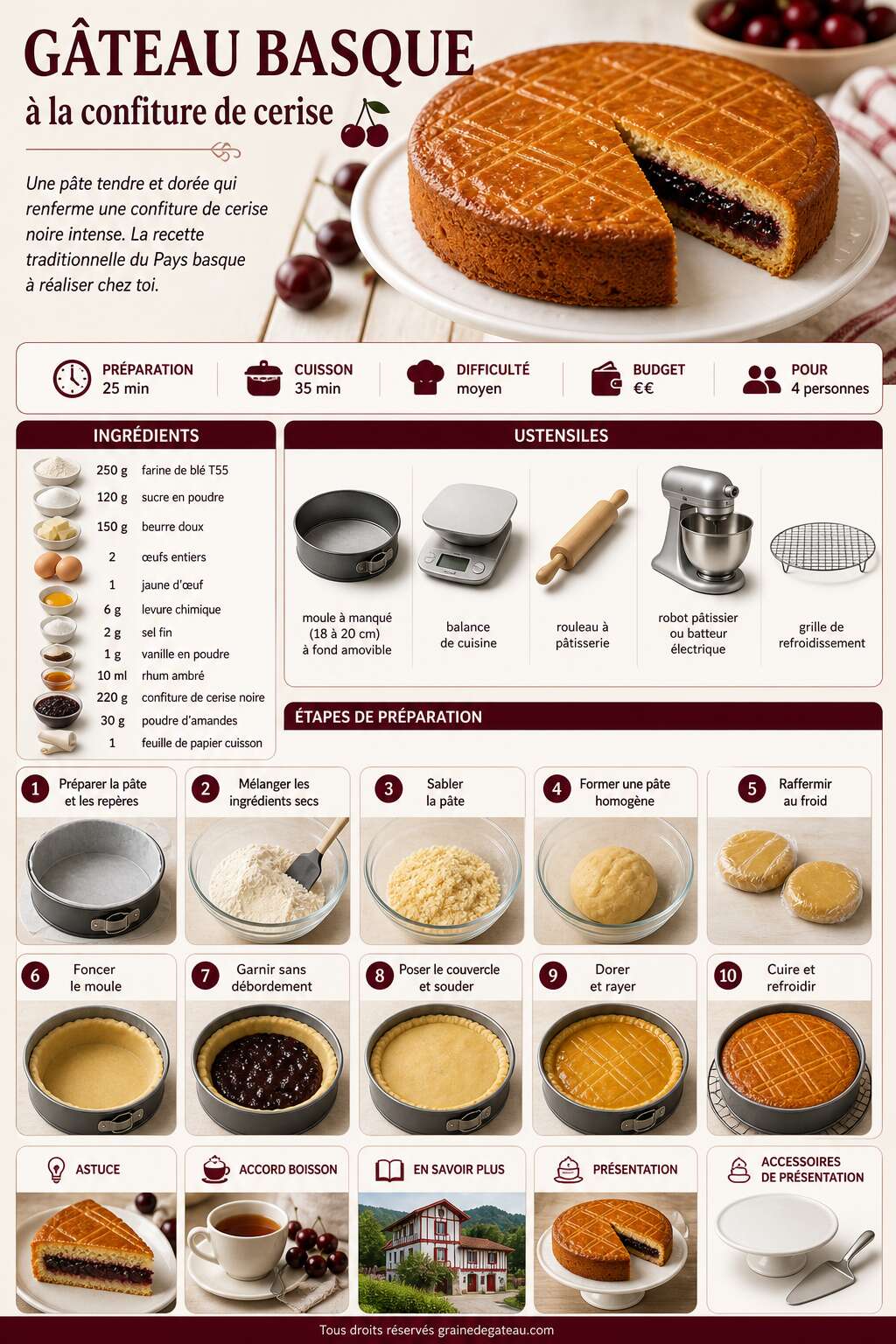 Fiche recette Recette du g&acirc;teau basque &agrave; la confiture de cerise