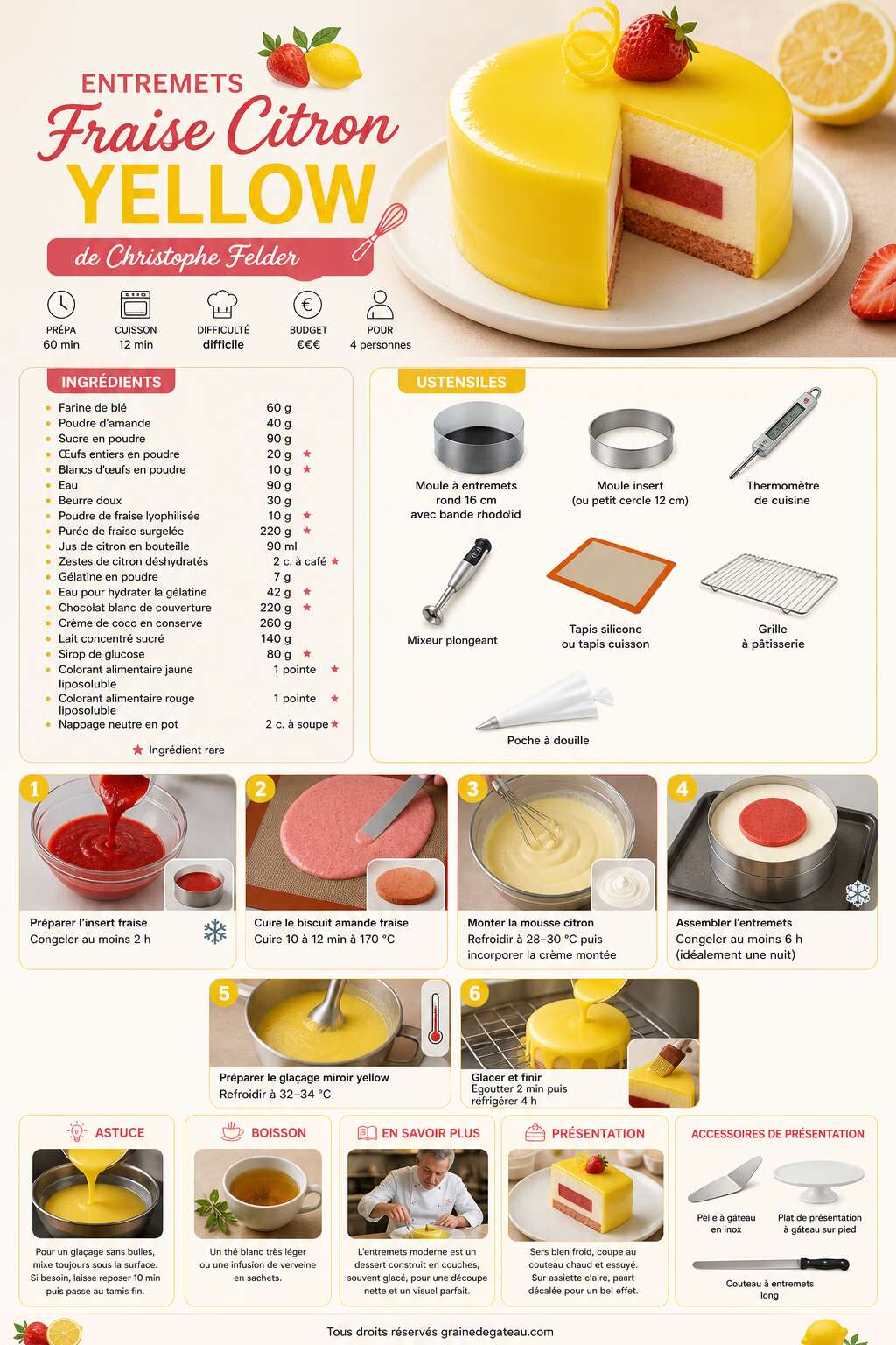 Fiche recette Recette de l'entremets fraise citron yellow de Christophe Felder