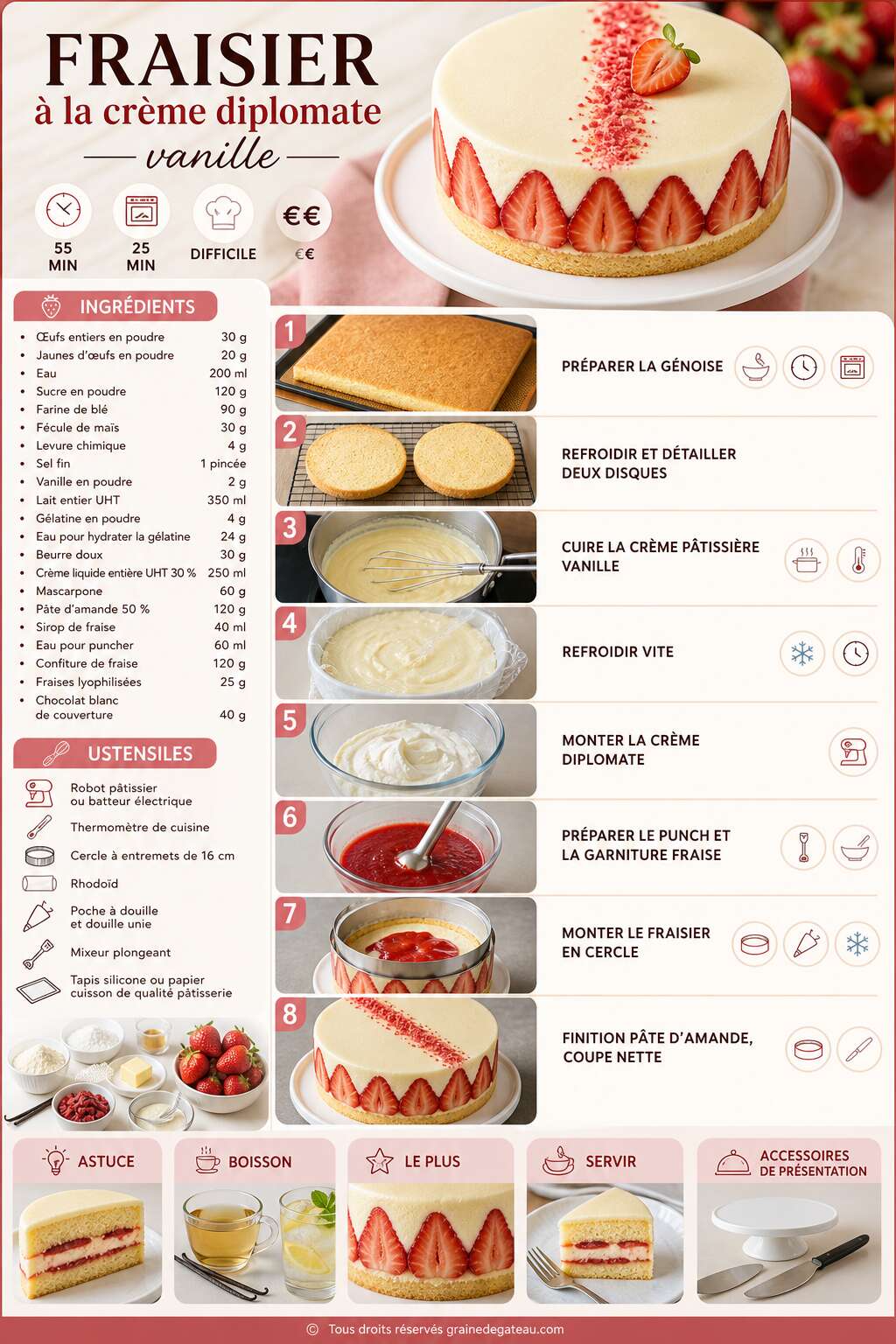 Fiche recette Recette du fraisier &agrave; la cr&egrave;me diplomate vanille d'Aur&eacute;lien Cohen