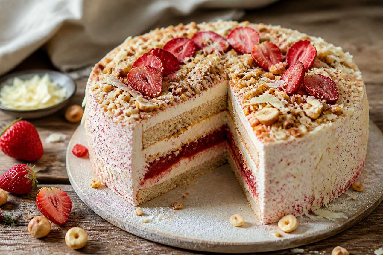 Recette du fraisier d'Eddie Benghanem à la noisette et au chocolat blanc