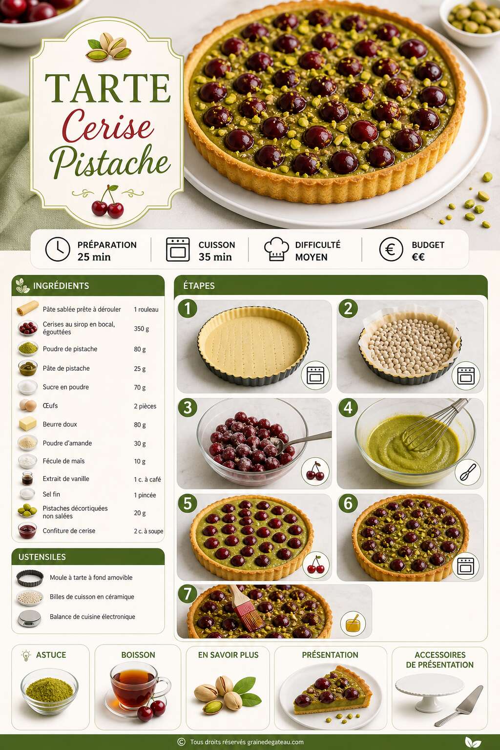 Fiche recette Recette de tarte cerise pistache