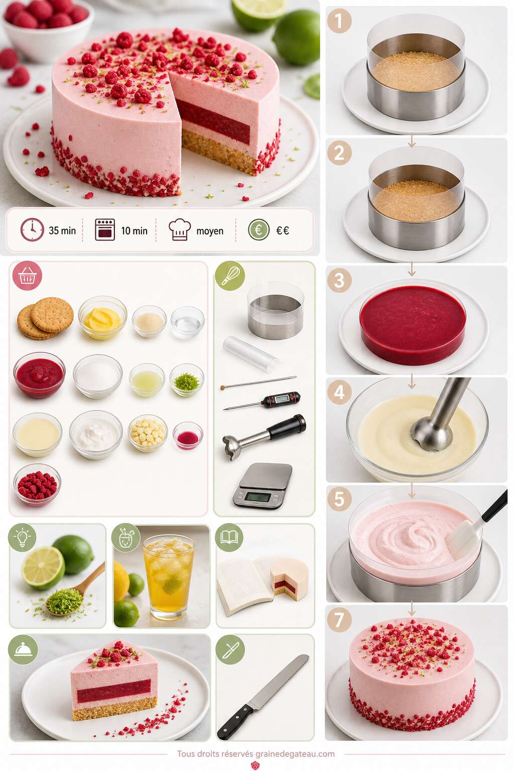 Fiche recette Recette d'entremets framboise et citron vert acidul&eacute;