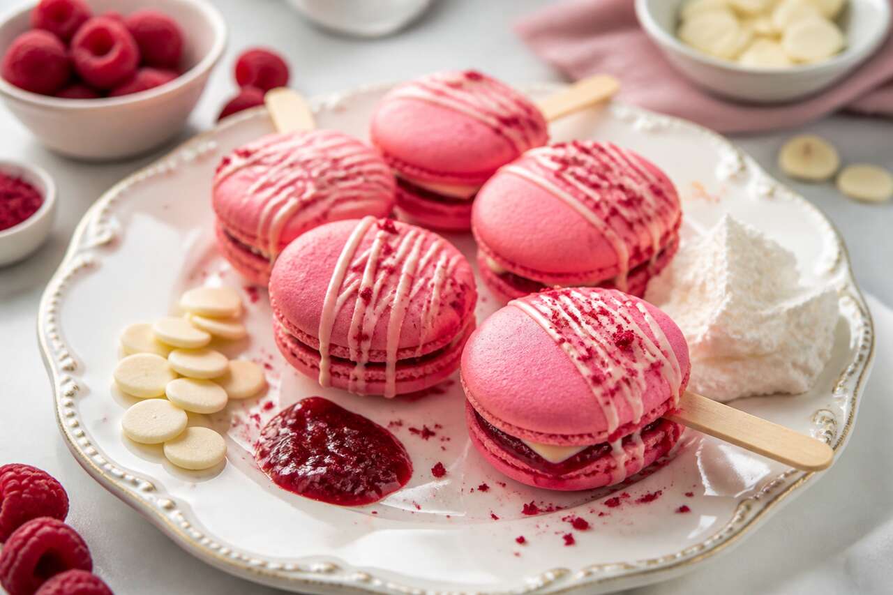 Recette de macarons en forme de glace à la framboise