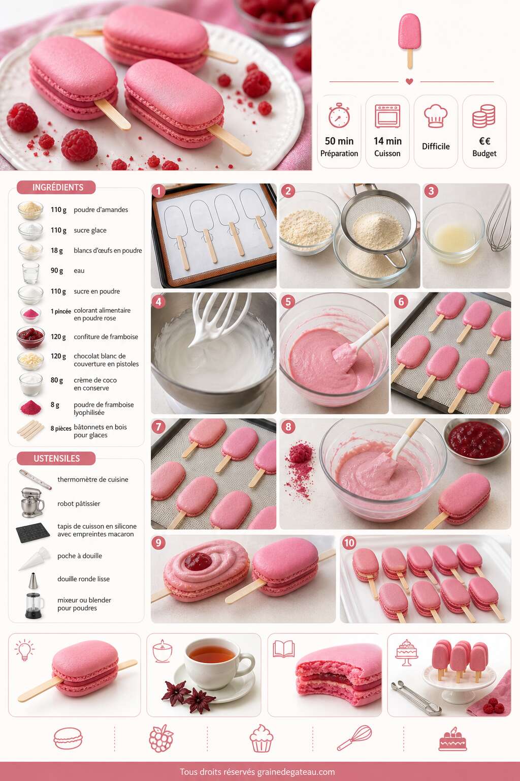Fiche recette Recette de macarons en forme de glace &agrave; la framboise