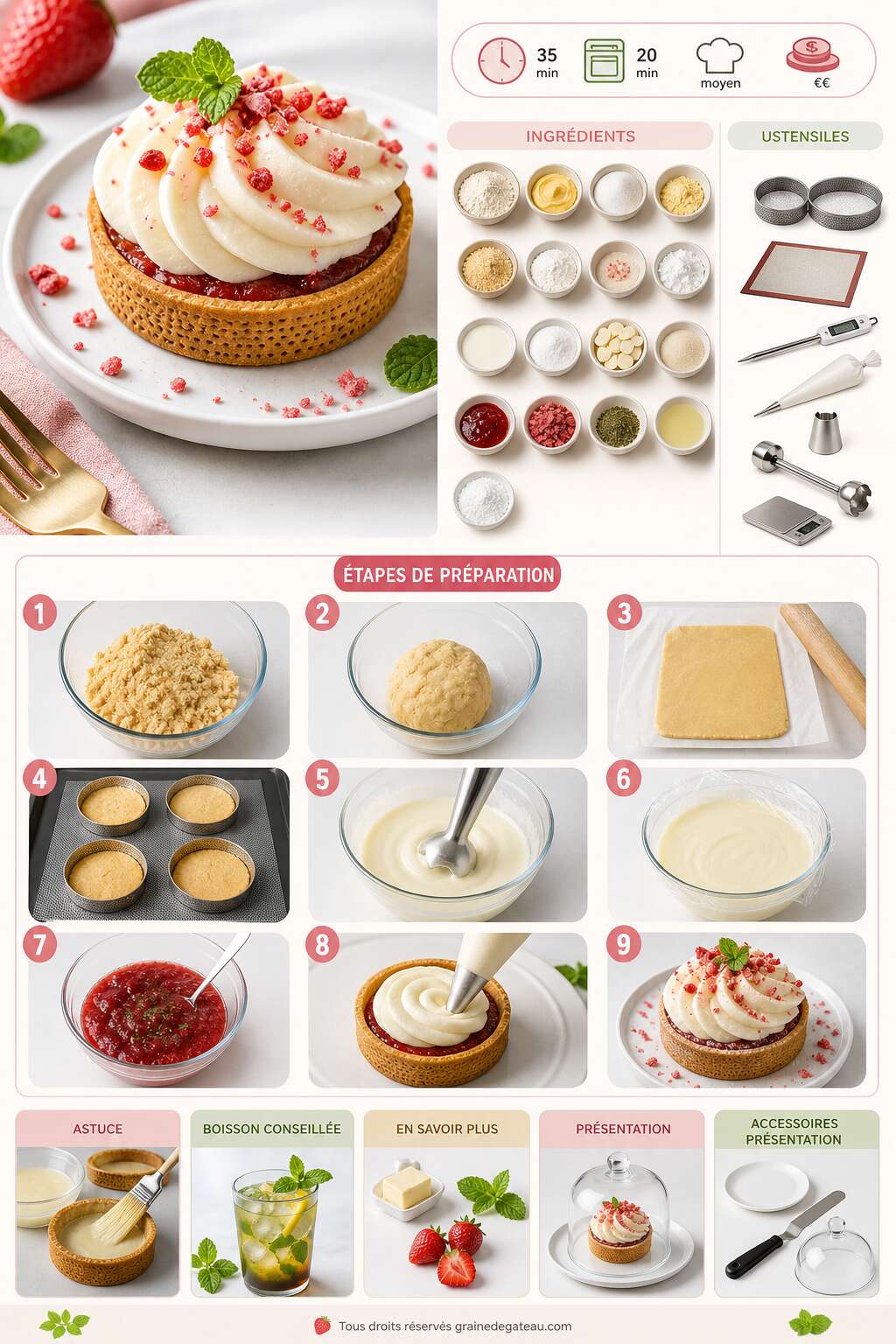 Fiche recette Recette de tartelette fraise menthe sur sablé breton Fiche recette Recette de tartelette fraise menthe sur sablé breton