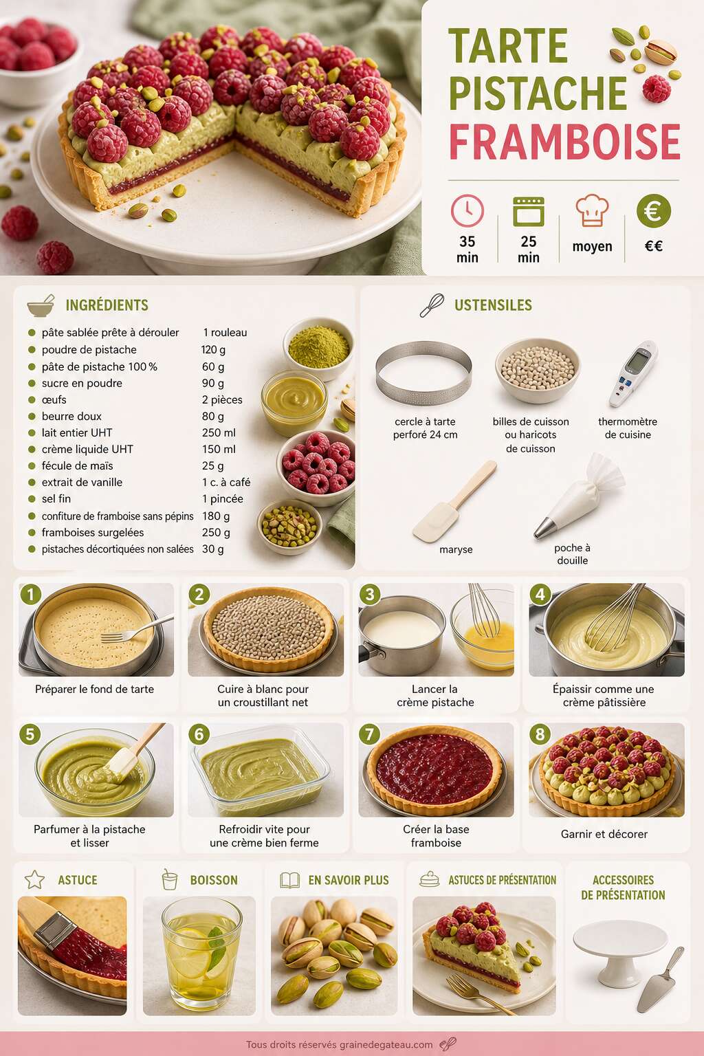 Fiche recette Recette de tarte pistache framboise Fiche recette Recette de tarte pistache framboise