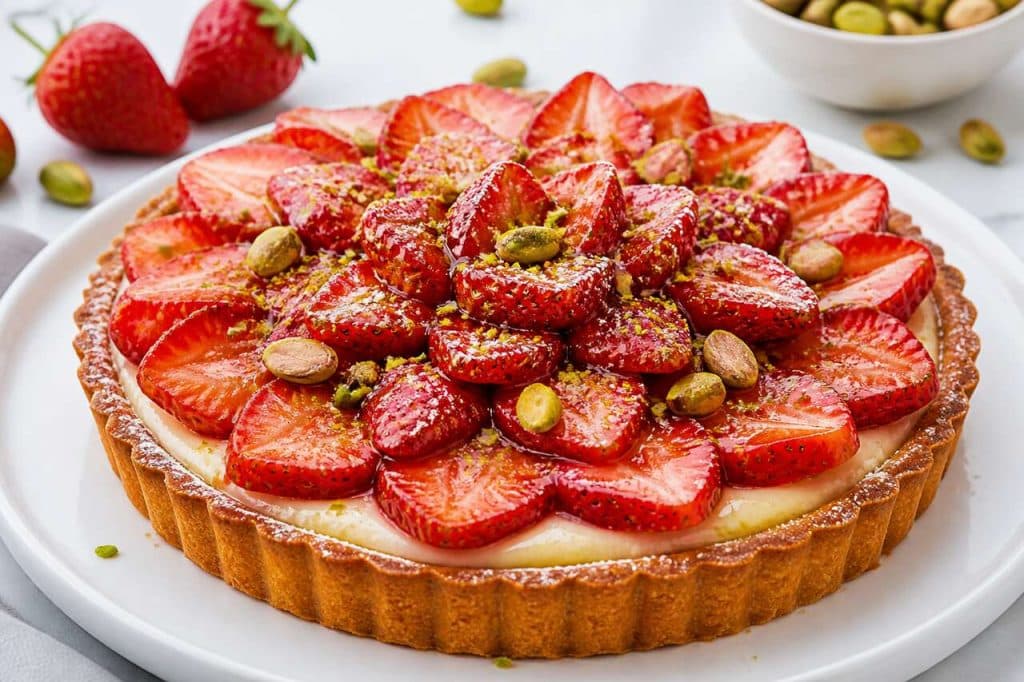 Recette de tarte fraise, vanille et pistache