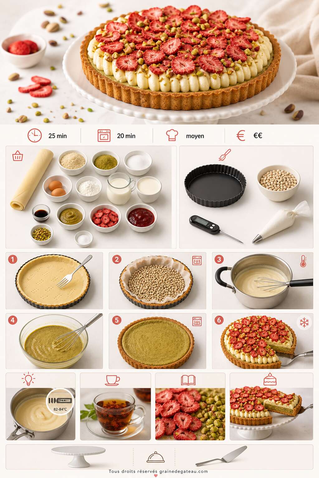 Fiche recette Recette de tarte fraise, vanille et pistache