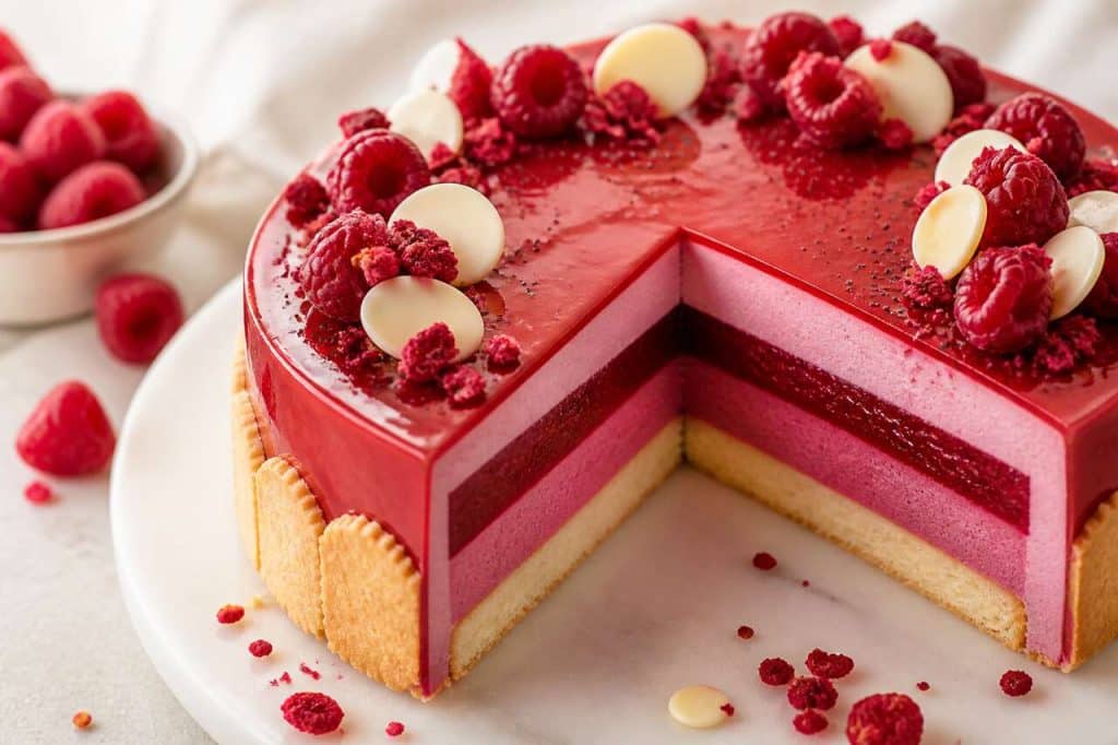 Recette d'entremets framboise coquelicot