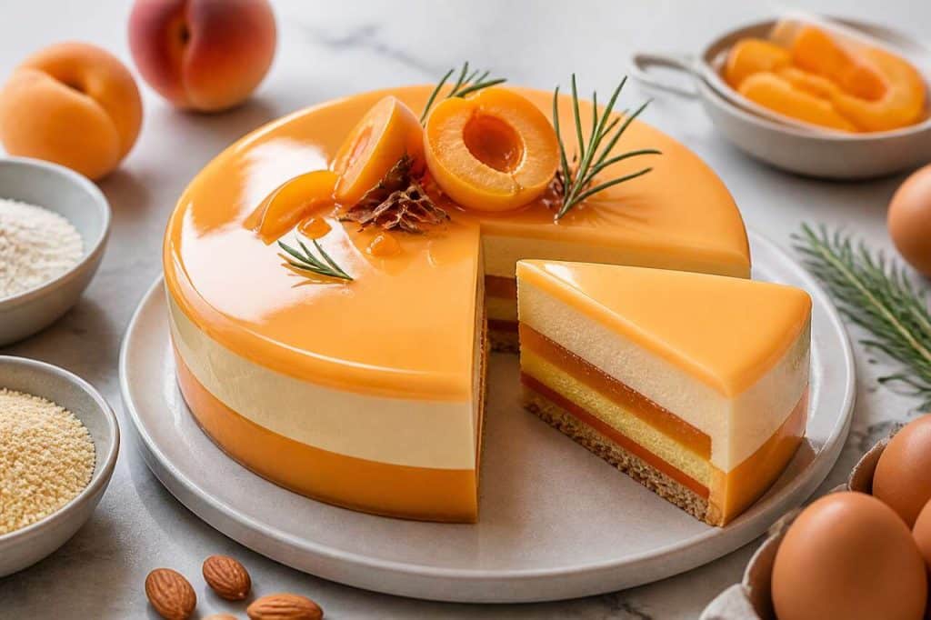 Recette d'entremets abricot, romarin, pêche et vanille