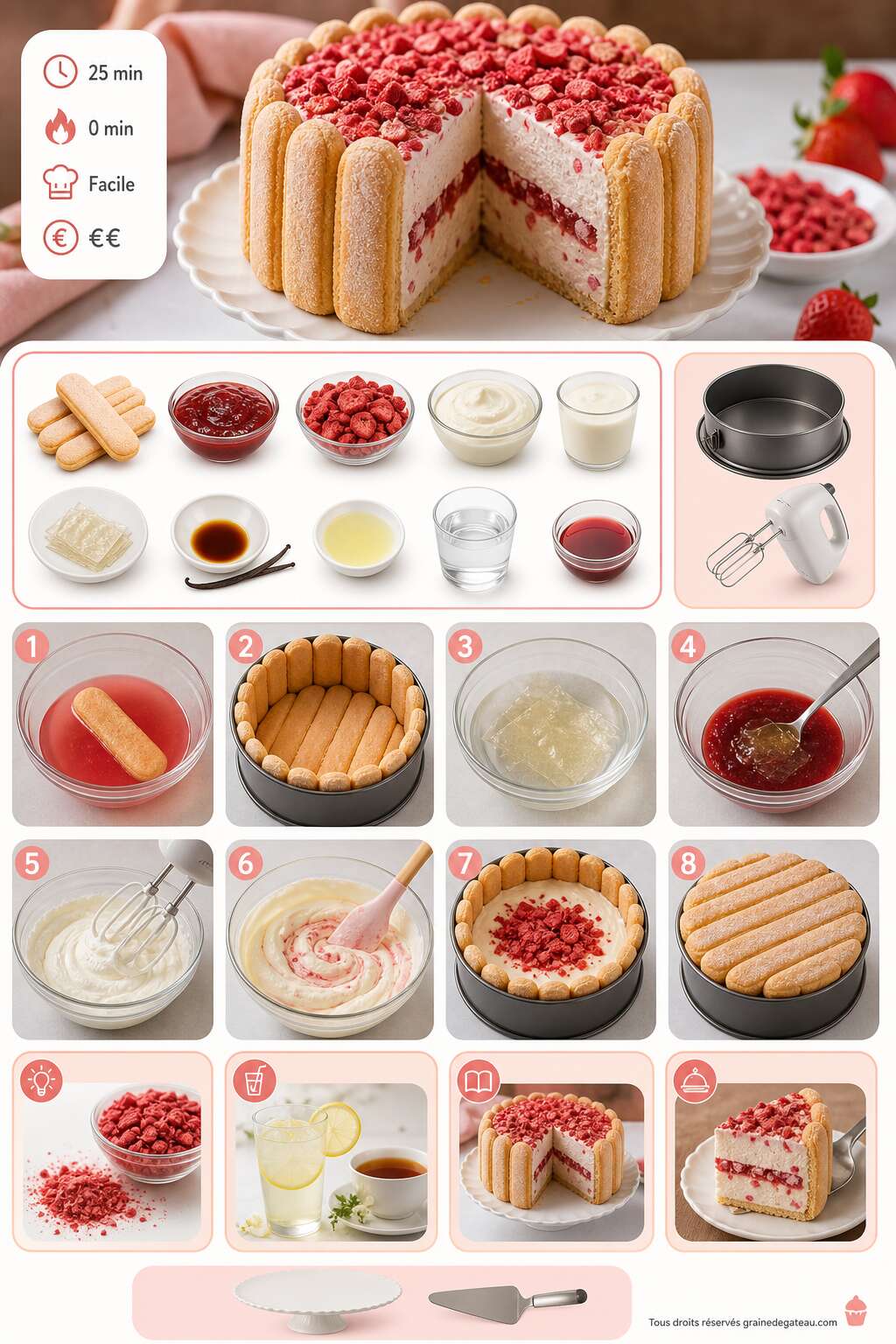 Fiche recette Recette de charlotte aux fraises facile et gourmande Fiche recette Recette de charlotte aux fraises facile et gourmande