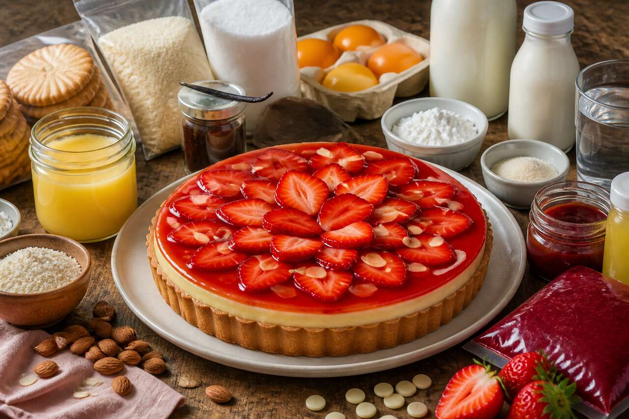 Recette de tarte entremets fraise, vanille et amande