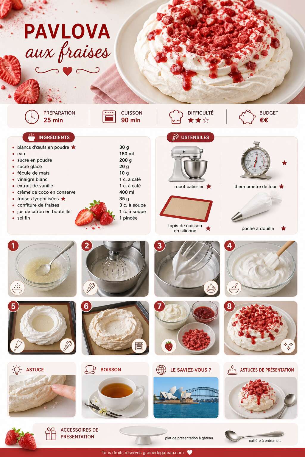 Fiche recette Recette de pavlova aux fraises Fiche recette Recette de pavlova aux fraises