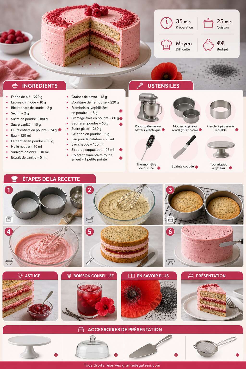 Fiche recette Recette du layer cake framboise et coquelicot