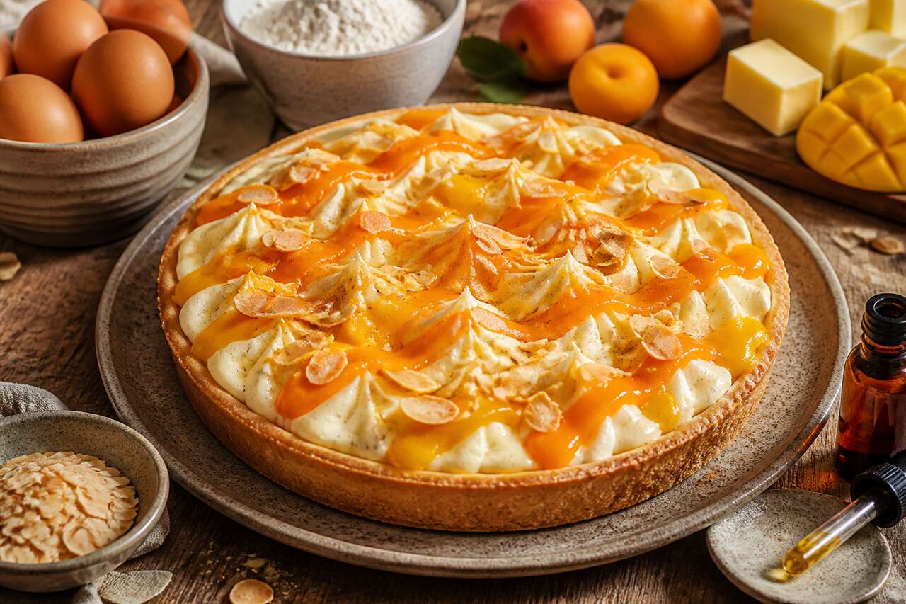 Recette de la tarte Lolita de Arnaud Larher : abricot, mangue, vanille et amande amère