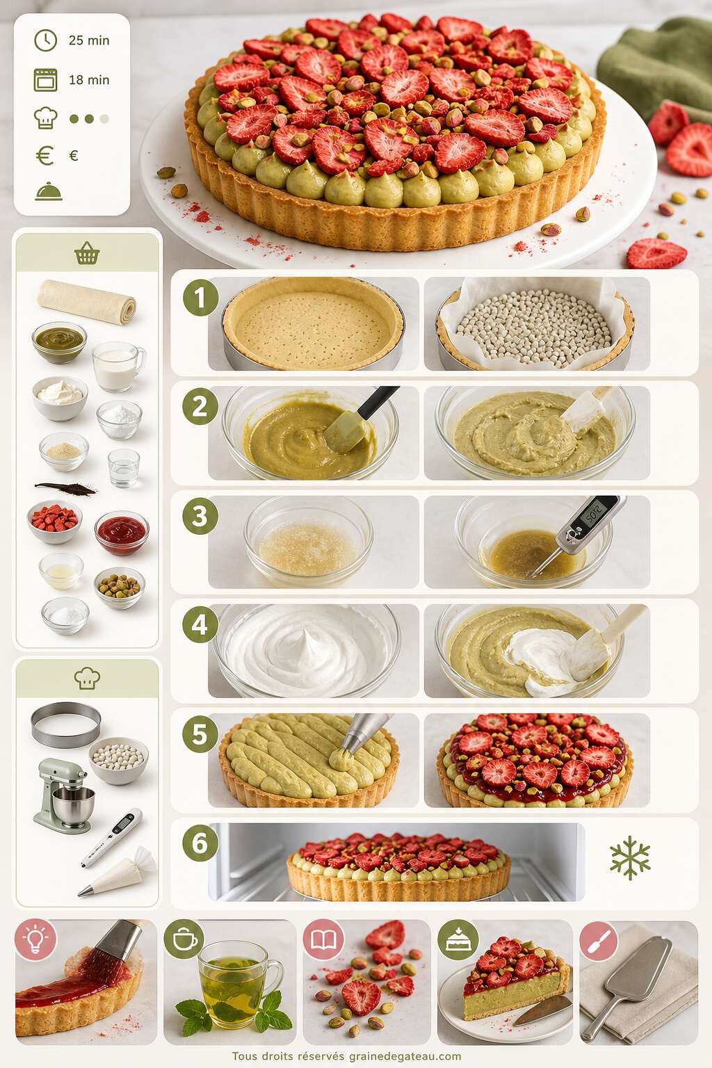 Fiche recette Recette de tarte aux fraises à la crème de pistache Fiche recette Recette de tarte aux fraises à la crème de pistache