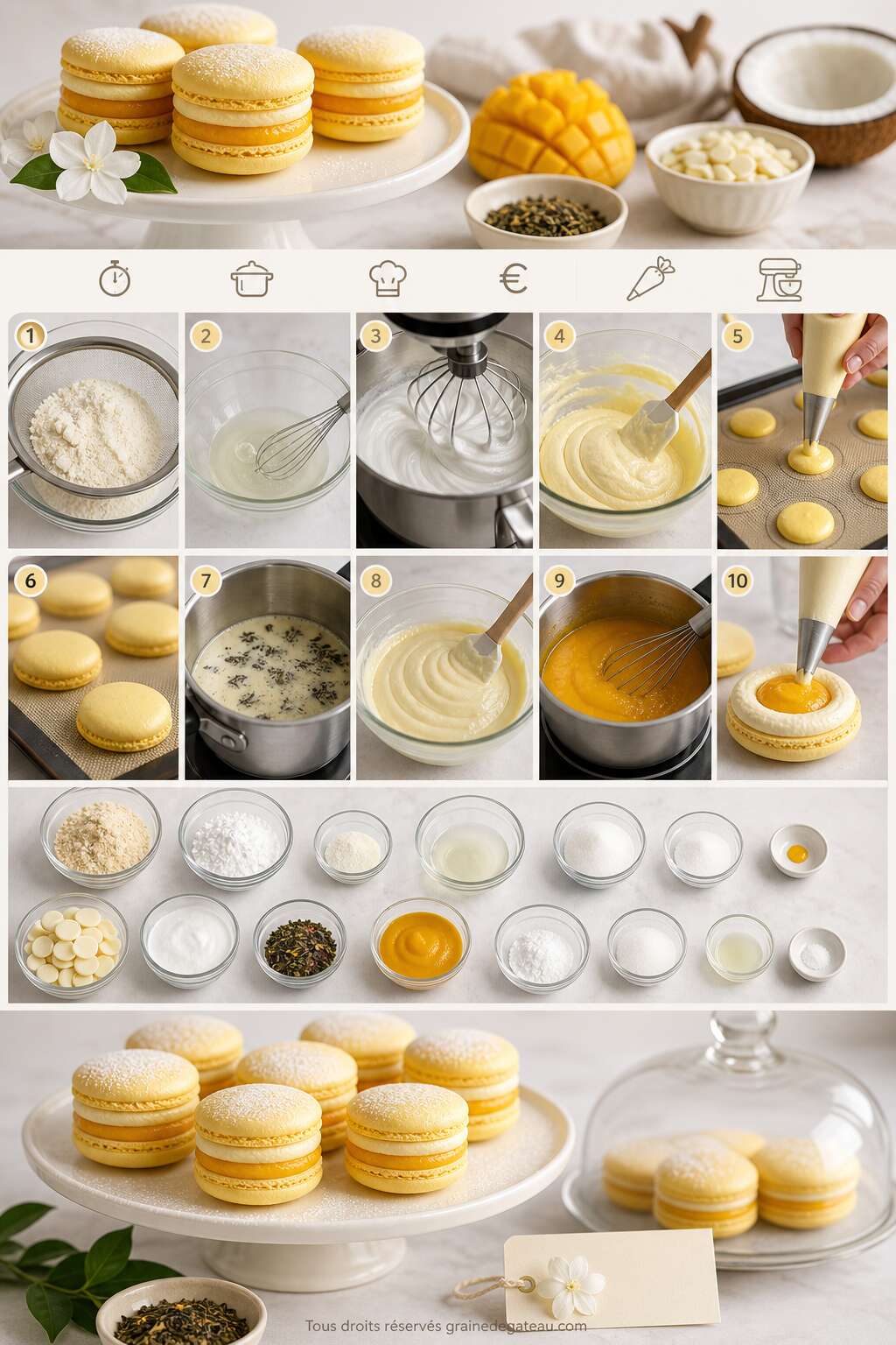 Fiche recette Recette de macarons mangue et jasmin