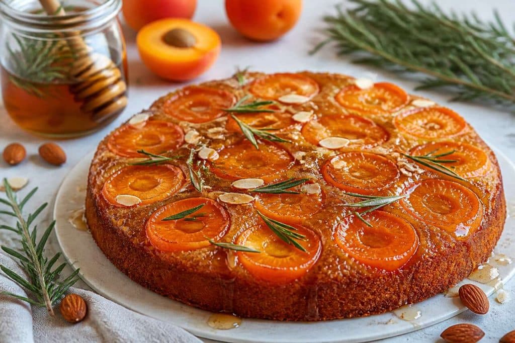 Recette du gâteau renversé à l'abricot, miel et romarin